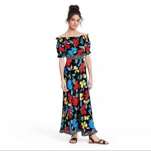 Rixo for Target floral multicolored maxi dress with off the shoulder sleeves